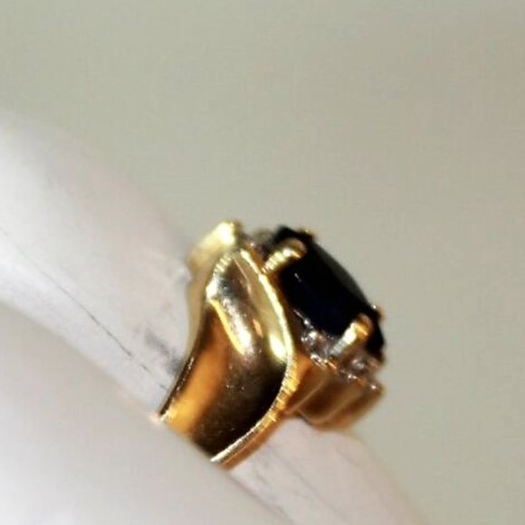 UTR 10K Yellow Gold Blue Marquise Sapphire Diamond Ring Size 6.75 - Picture 5 of 8